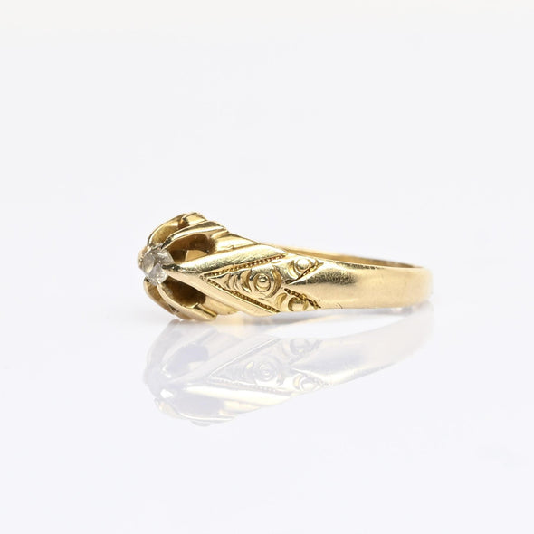 Old Mine Cut Diamond Belcher 14k Yellow Gold Solitaire Ring