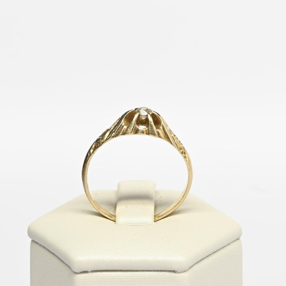 Old Mine Cut Diamond Belcher 14k Yellow Gold Solitaire Ring