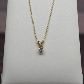 0.12ct Round Diamond Solitaire Pendant 14k Yellow Gold Necklace