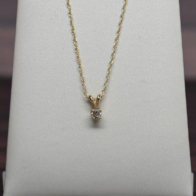 0.12ct Round Diamond Solitaire Pendant 14k Yellow Gold Necklace
