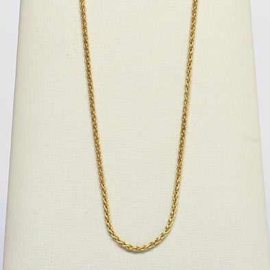 Vintage Wheat Chain 16" 1.15mm 14K Yellow Gold Necklace