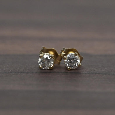 0.35cttw Natural Diamond Round Brilliant 14k Yellow Gold Stud Earrings