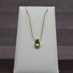 Peridot Pear Bezel Set Gold Pendant Snake Chain Necklace