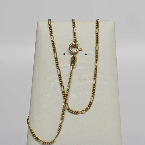 Vintage Figaro Chain 18" 1.75mm 14K Yellow Gold Necklace