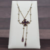 Antique Purple Amethyst Lariat Pearl Station Yellow Gold Necklace
