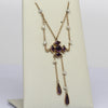 Antique Purple Amethyst Lariat Pearl Station Yellow Gold Necklace
