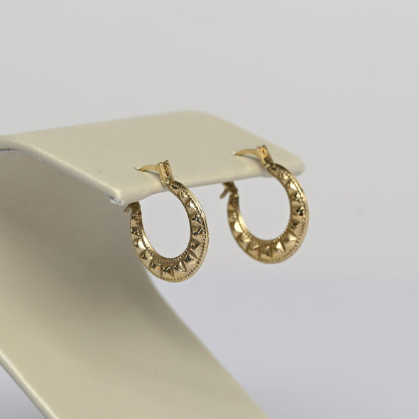 Textured Hoops 10k Yellow Gold Earrings