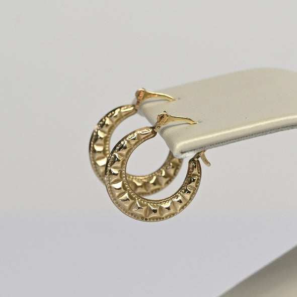 Textured Hoops 10k Yellow Gold Earrings