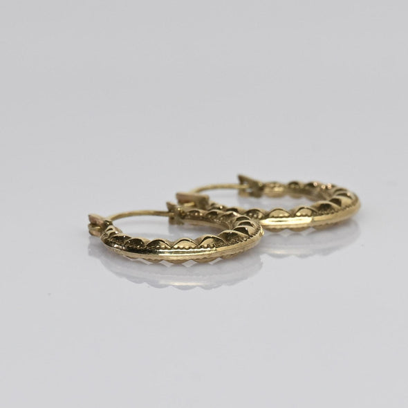 Textured Hoops 10k Yellow Gold Earrings