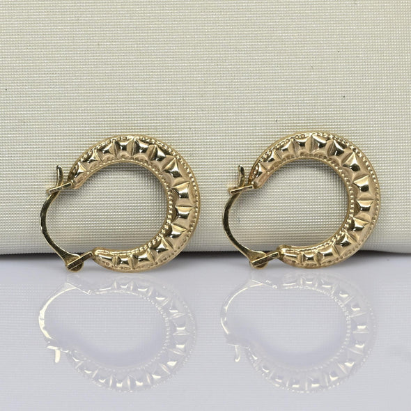 Textured Hoops 10k Yellow Gold Earrings