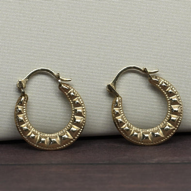 Textured Hoops 10k Yellow Gold Earrings