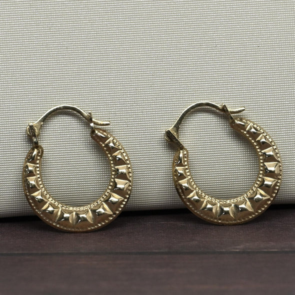 Textured Hoops 10k Yellow Gold Earrings