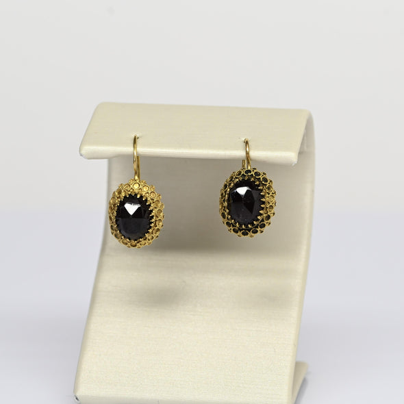 Vintage Garnet Rose Cut Oval Yellow Gold Dangle Earrings