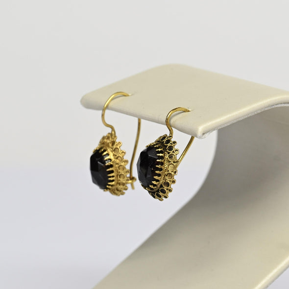 Vintage Garnet Rose Cut Oval Yellow Gold Dangle Earrings