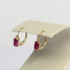 Vintage Ruby & Diamond Emerald Cut Gemstone 14k Yellow Gold Lever Back Earrings