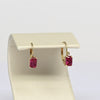 Vintage Ruby & Diamond Emerald Cut Gemstone 14k Yellow Gold Lever Back Earrings