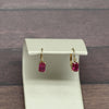 Vintage Ruby & Diamond Emerald Cut Gemstone 14k Yellow Gold Lever Back Earrings