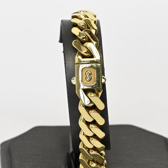 11mm Cuban Link Hollow Monico Classic 14k Yellow Gold Bracelet