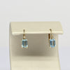 Vintage Blue Topaz Emerald Cut Gemstone 14k Yellow Gold Lever Back Earrings