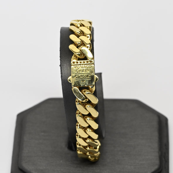 11mm Cuban Link Hollow Monico Classic 14k Yellow Gold Bracelet