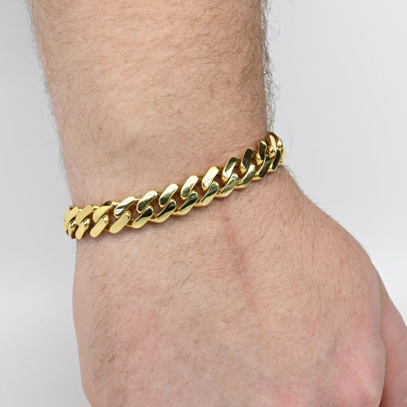 11mm Cuban Link Hollow Monico Classic 14k Yellow Gold Bracelet