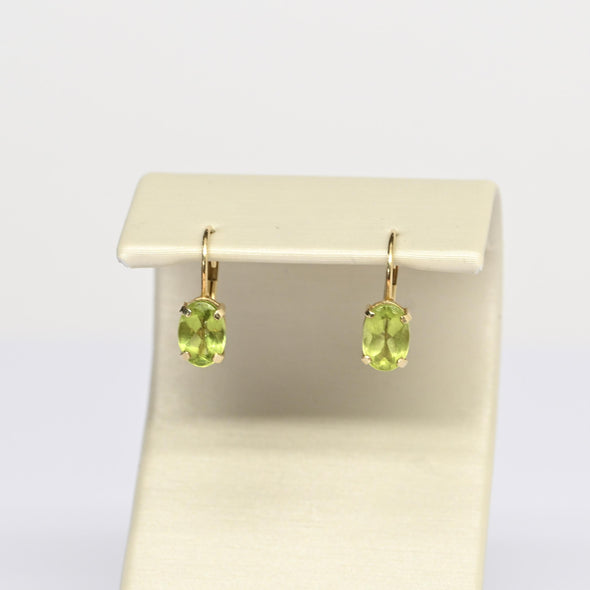 Vintage Peridot Oval Gemstone 14k Yellow Gold Lever Back Earrings