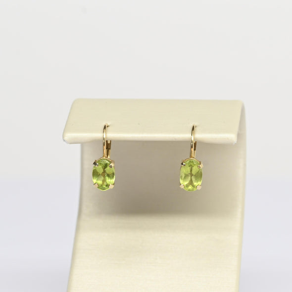 Vintage Peridot Oval Gemstone 14k Yellow Gold Lever Back Earrings
