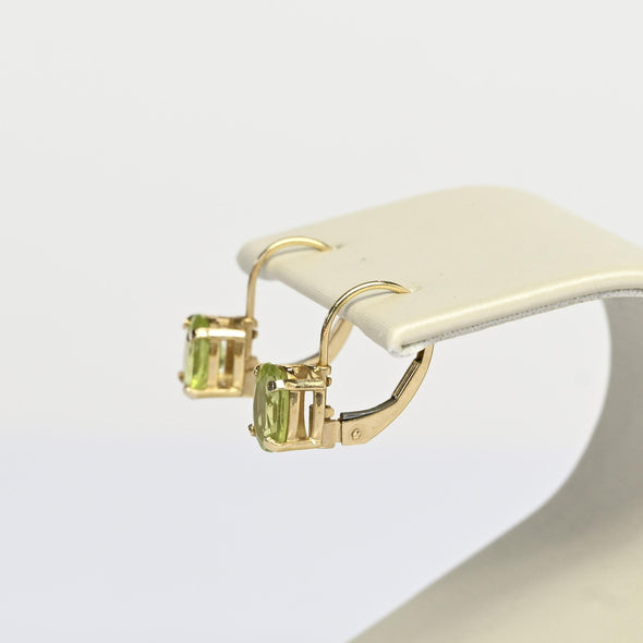 Vintage Peridot Oval Gemstone 14k Yellow Gold Lever Back Earrings