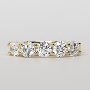 New 2.05ctw Round Diamond 5 Stone EF VS Lab Grown 14k Yellow Gold Ring w IGI