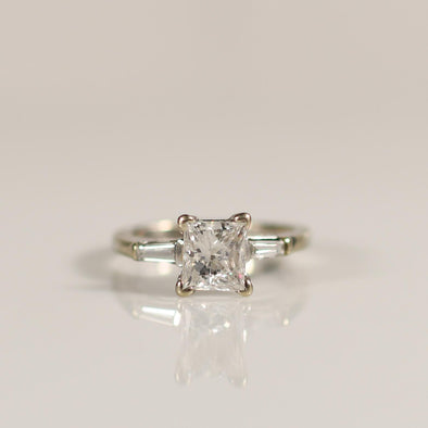 1.65ct Princess Cut Natural Diamond Classic 14k White Gold Engagement Ring