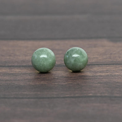 Vintage Green Jade 8mm Ball 14k Gold Stud Earrings