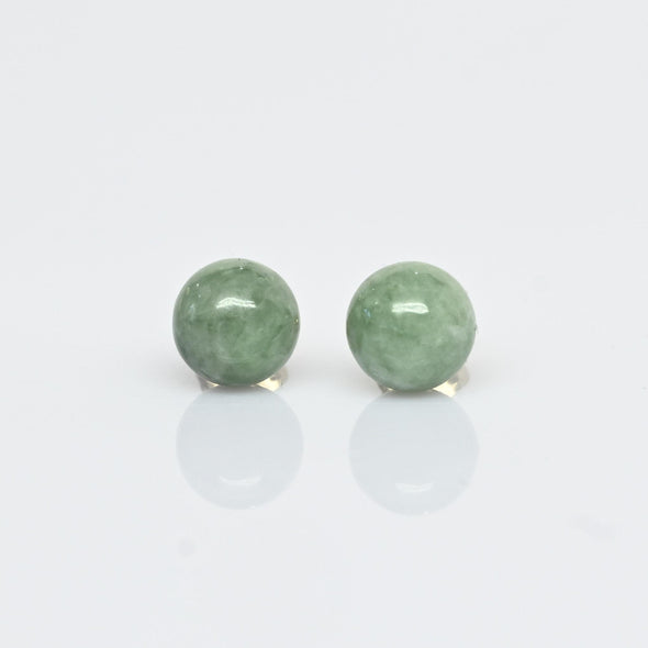 Vintage Green Jade 8mm Ball 14k Gold Stud Earrings