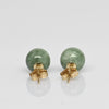 Vintage Green Jade 8mm Ball 14k Gold Stud Earrings