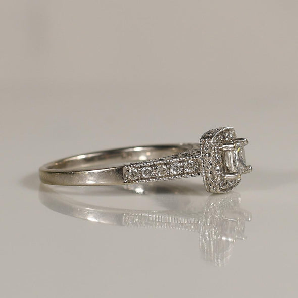 3/4cttw Princess Cut Diamond Halo Engagement Ring in 14k White Gold