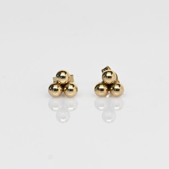 Three Ball Cluster Gold Stud Earrings