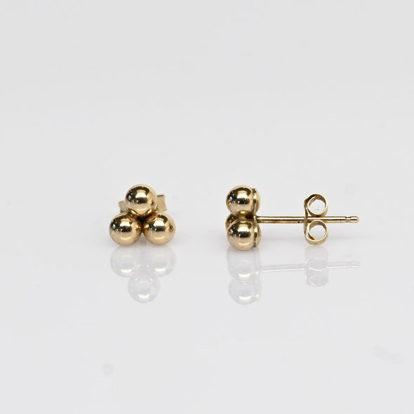 Three Ball Cluster Gold Stud Earrings