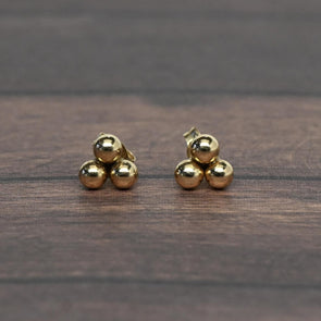 Three Ball Cluster Gold Stud Earrings