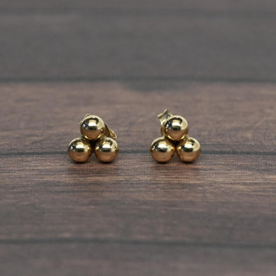 Three Ball Cluster Gold Stud Earrings