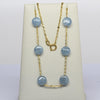Vintage Aquamarine Bead Cable Chain 24" 1.5mm 14K Yellow Gold Station Necklace