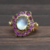 Victorian Moonstone & Ruby 14k Yellow Gold Ring