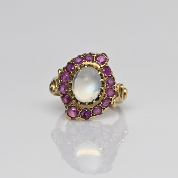 Victorian Moonstone & Ruby 14k Yellow Gold Ring