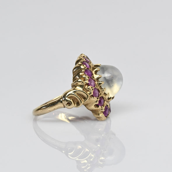 Victorian Moonstone & Ruby 14k Yellow Gold Ring