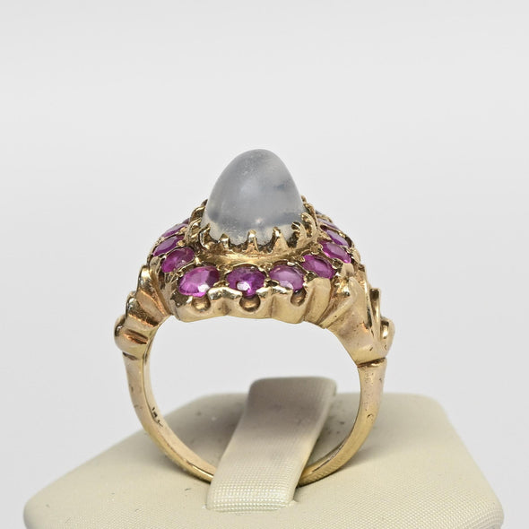 Victorian Moonstone & Ruby 14k Yellow Gold Ring