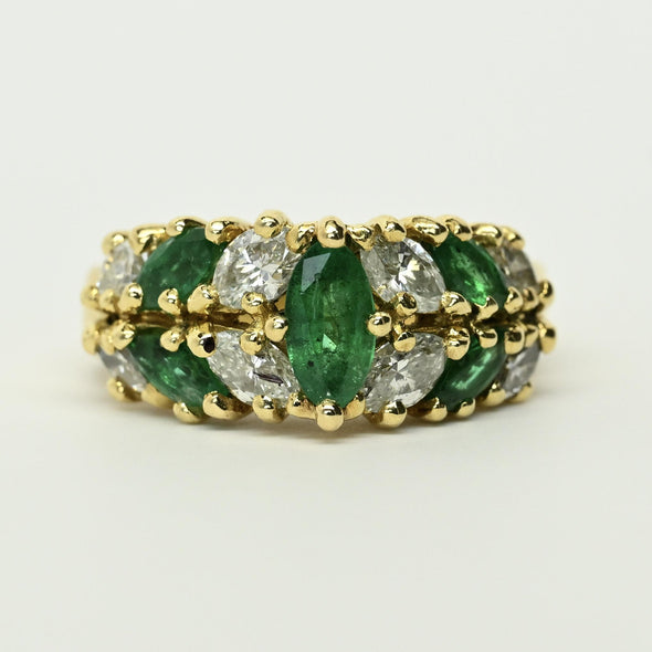 Marquise Columbian Emerald and Diamond 18k Gold Ring
