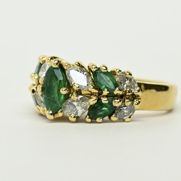 Marquise Columbian Emerald and Diamond 18k Gold Ring