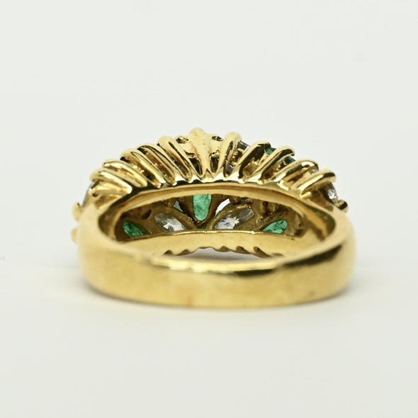 Marquise Columbian Emerald and Diamond 18k Gold Ring