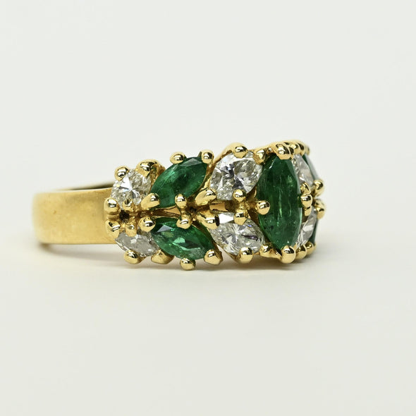 Marquise Columbian Emerald and Diamond 18k Gold Ring