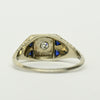 Art Deco Old European Diamond Blue Sapphire Tri 20K White Gold Engagement Ring