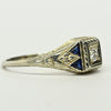 Art Deco Old European Diamond Blue Sapphire Tri 20K White Gold Engagement Ring