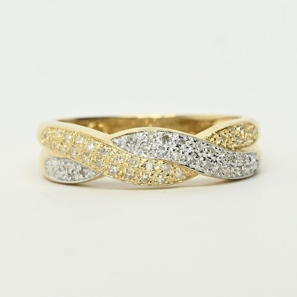 Diamond White Yellow 14k Gold Twist Braided Band